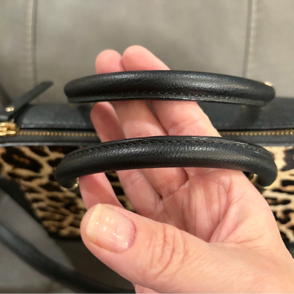 Kate Spade Leopard Print and Black Leather Satchel With Long Strap - Picture 4 of 7